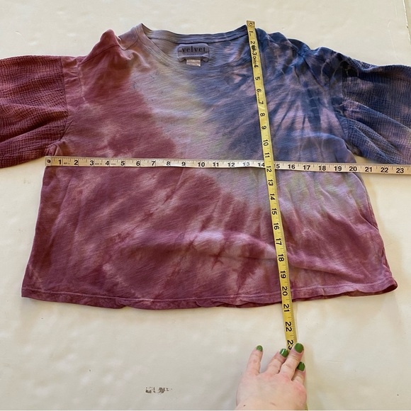 Velvet x Graham & Spencer Tie Dye Top Womens Size Small Balloon Sleeve Red Blue - Picture 6 of 6